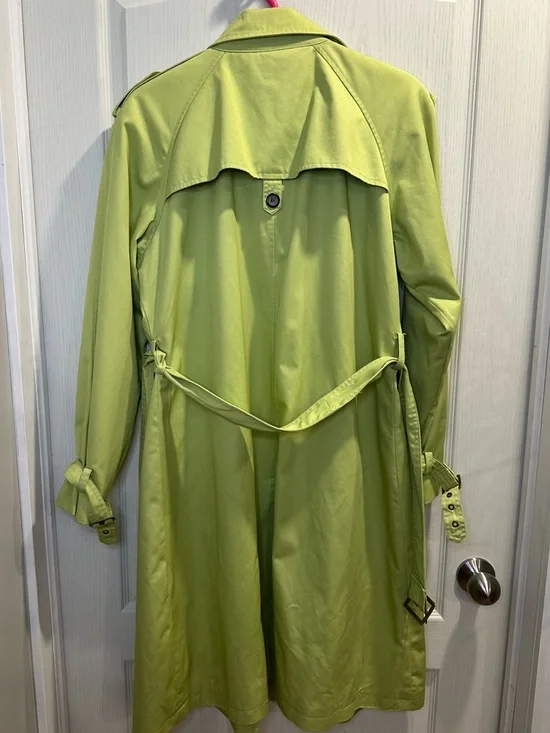 Lime Green Double-Breasted Trench Coat - Picture 2 of 5